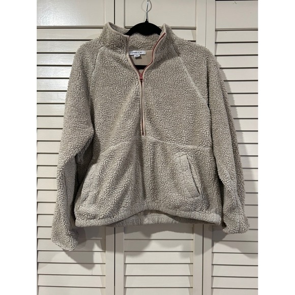 O'Neill Sweaters - O'Neill Fleece Sherpa Half-Zip Pullover in Beige with Pink Trim Size Medium